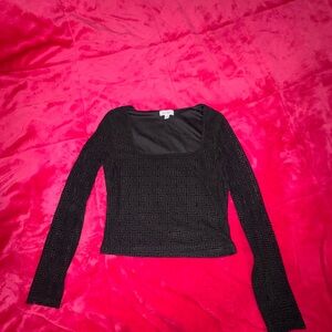 Chic Black Geometric Long Sleeve Top